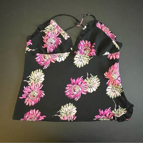 Anne Klein Criss Cross Back Romantic Chrysanthemum Floral Cami, Size Large - Picture 1 of 9